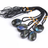 Natural Labradorite Moonstone Necklace Healing Crystal Energy Balance Lucky Gemstone Pendant Braid Rope Charms Jewelry