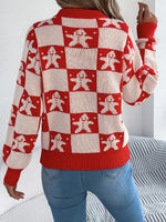 VigoCasey 2025 Autumn Winter Christmas Knitted Sweater Women Casual Plaid Print Pullover Lady Lantern Long Sleeve Loose Jumper