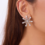 Delicate Multicolor Christmas Snowflake Stud Earrings for Women Zircon Pearl Dangle Piercing Earrings Girl New Year Party Gifts