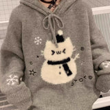 American cute cartoon bear hooded sweater female autumn and winter Christmas atmosphere relaxed lazy soft waxy sweater top.