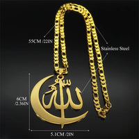 Muslim Allah Crescent Moon Symbol Necklace for Women Men Stainless Steel Silver Color Arabic Islamic Chain Jewelry collarNZZZ769
