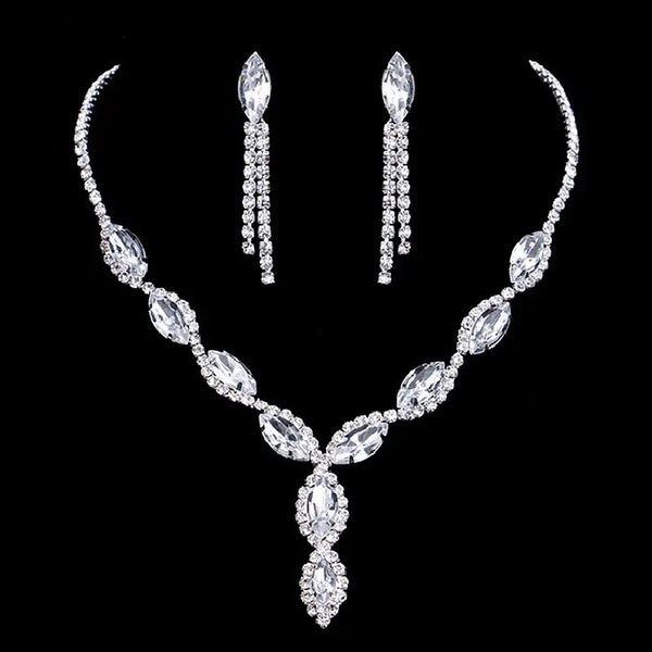 3 Pieces of Wedding Season Women's Claw Chain Series Crystal Earrings Necklace Jewelry Set Banquet Party Holiday Gift-8177