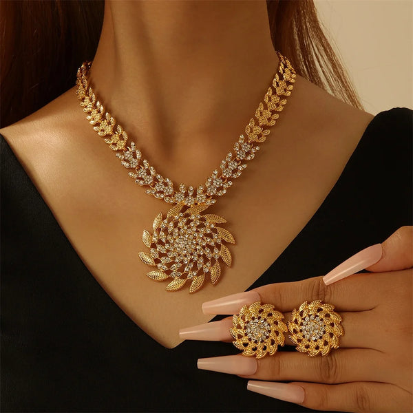 Fashion Sunflower  Earrings Necklace Wedding Jewelr Set Party Acceroies For Woman