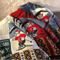 American Vintage Street Knit Sweater Christmas Long Sleeve Bear Pullover O Neck Loose Lazy Casual Top Harajuku Y2K Sweater