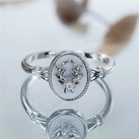 Trendy Female White Enamel Stone Oval Leaf Plant Ring Vintage Gold Silver Color Rings For Women Wedding Jewelry Gift