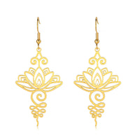 Lotus Flower Pendant Earrings Stainless Steel Unalome Lotus Necklace Choker Chakra Symbol Hindu Lotus Pendant Spiritual Jewelry