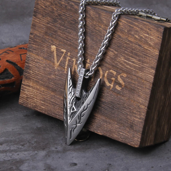 Odin's Spear Gungnir Viking Necklace For Men with Rune Symbol Raven’s of Odin LabradoriteNorse Mythology,Pagan Jewelry with box