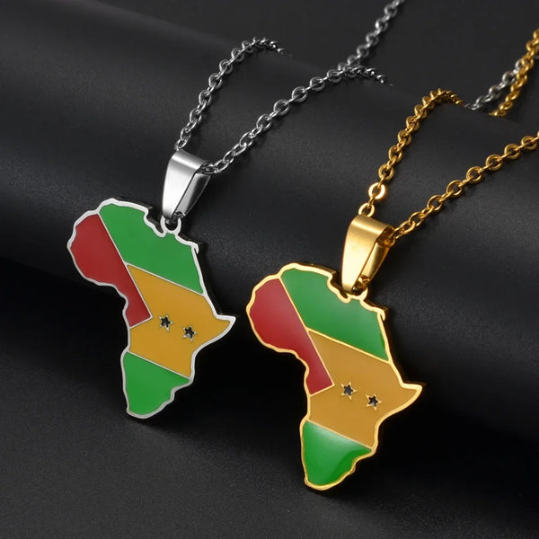 Anniyo 3CM Sao Tome and Principe Pendant Necklaces for Women Girls Jewelry Charms Map @350021