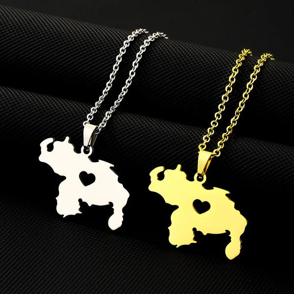 New stainless steel smooth heart-shaped Venezuela map necklace fashion men and women couples titanium steel pendant accessories