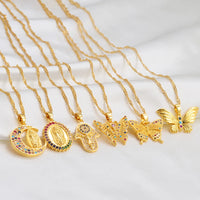 Anniyo Butterfly Mary Guadalupe Cross Butterfly Hamsa Charms Pendand Necklaces Wedding Party African Hawaiian Jewelry @@100040