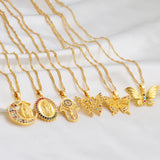 Anniyo Butterfly Mary Guadalupe Cross Butterfly Hamsa Charms Pendand Necklaces Wedding Party African Hawaiian Jewelry @@100040