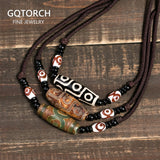 Natural Tibetan Onyx 3 Eyes Dzi Pendant Necklace Adjustable Rope Chain Choker Necklace For Women And Men Buddhism Jewelry