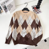 SINGREINY Christmas Style Knitting Warm Sweater O Neck Long Sleeves Argyle Design Loose Pullovers 2025 Autumn Casual Women Tops