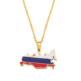 Anniyo Russia Map Flag Pendant Necklaces The Russian Federation Charm Jewelry Silver Color/Gold Color Chain Necklaces #300001