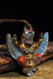 Tibet Temple Collection Old Natural meteorite Filigree mosaic gem Dzi Bead Roc garuda statue Pendant amulet Town House #2