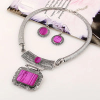 Bohemia Ethnic Vintage Alloy Acrylic Sheet Statement Choker Necklace And Earrings Jewelry Set For Women Party Accessories