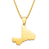 Anniyo Mali Map With Cities Pendant Necklaces Ethnic Jewelry Stainless Steel the Republic of Mali #312921