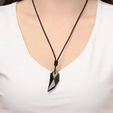 Natural Ice Gold Color Obsidian Wolf Tooth Pendant Necklace For Women And Men Sweater Rope Amulets Talismans Jewelry