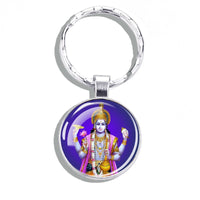 Hinduism Keychains Ganesha Vishnu Goddess of Kashmi Wealth Shiva Amulet Key Chain Glass Dome Keyring India Buddhism Jewelry Gift