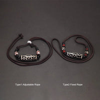 Natural Tibetan Onyx 3 Eyes Dzi Pendant Necklace Adjustable Rope Chain Choker Necklace For Women And Men Buddhism Jewelry