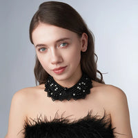 Pearl Beaded Lace Trim Collar Ribbons Women Necklace Wedding Jewelry for Clothes Dress  Beads Crystal Collar Wedding Jewelry