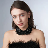 Pearl Beaded Lace Trim Collar Ribbons Women Necklace Wedding Jewelry for Clothes Dress  Beads Crystal Collar Wedding Jewelry