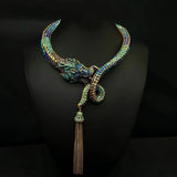European and American medieval retro zodiac dragon animal blue European and American heavy industry tassel rhinestone earring ne