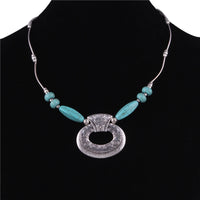 Ethnic Antique Silver Color Moon Choker Necklaces for Women Boho Turquoise Necklace Girls Party Jewelry Gifts