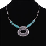 Ethnic Antique Silver Color Moon Choker Necklaces for Women Boho Turquoise Necklace Girls Party Jewelry Gifts