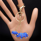 Fashion Rhinoceros Keychain for Women Men Car Bags Alloy Rhinestone Animal Key Ring Holder Trinket Jewelry Accessories