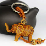 Elephant Keychain Peach Wood Carving Riches Lucky Animal Key Chain Pendant Women Bags Pom Pom Charm Home Key Rings  1-3pcs