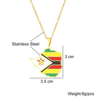 Africa Zimbabwe Map Flag Pendant Necklace Stainless Steel Gold Color African Men Women Maps Jewelry Gift