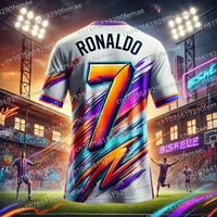 Classic Ronaldo Graffiti Pattern Men's Sports Shirt T-shirt, Breathable And Comfortable Daily Quick Drying Jersey