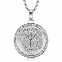 Stainless Steel Titanium Lions Head Luxury Zircon Round Pendant Hip Hop Collar Chains Necklace for Men Women Gift Jewel