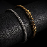 Classic Animal Viking Double Wolf Head Adjustable Bracelet Men Stainless Steel Bracelet Fashion Double Snake Heads Jewelry Gift