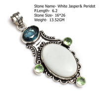 Genuine Emerald Labradorite Rose Quartz Turquoise Tiger Eye Jasper Agate Pendant Silvers Overlay over Copper