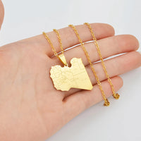 Anniyo Libya Map Cities Pendant Necklace Jewelry Libyan Stainless Steel #321821