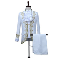 2025 Gold-encrusted Flowers Palace Prince Suits for Men Two-piece Suit, Studio Mens Dress Christmas King Performance Costumes