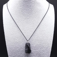 Black Obsidian Irregular Natural Stone Necklace Boho Stainless Steel Black Sweater Chain Fashion  Necklaces Lucky Jewelry NDD16