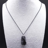 Black Obsidian Irregular Natural Stone Necklace Boho Stainless Steel Black Sweater Chain Fashion  Necklaces Lucky Jewelry NDD16