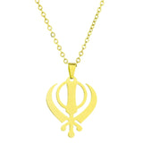 Sikh Culture Symbol Necklace Stainless Steel Clavicle Chain Religious Metal Neckchain Stylish Accessory for Daily Wear