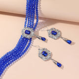 FYUAN Multilayer Green Red Blue Black Crystal Necklace Geometric Hollow Alloy Earrings For Women Weddings Banquet Jewelry Sets