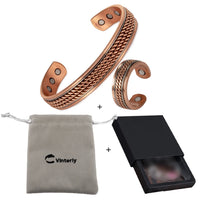 Twisted Magnetic Pure Copper Jewelry-Set Adjustable Bracelet Ring Magnet Resizable Health Arthritis Jewelry Set for Women Men