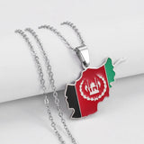 Anniyo Afghanistan Map Flag Pendant Necklaces Afghan Stainless Steel Jewelry for Women Men Girls #298321