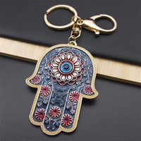 Islam Hand of Fatima Turky Blue Eyes Keychain Lucky Eye Hamsa Hands Flower Keyring Pendant Men Women Jewelry chaveiro para carro