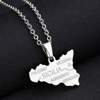 2024 new fashion stainless steel Sicily map pendant necklace temperament everything collarbone chain birthday anniversary small
