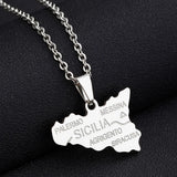 2024 new fashion stainless steel Sicily map pendant necklace temperament everything collarbone chain birthday anniversary small