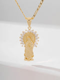FanSibao Inlaid Zirconia Gold Plated Madonna Pendant Necklace New Fashion Christian Faith Jewelry