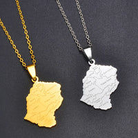 Anniyo the Kingdom of Lesotho Map With Cities Pendant Necklaces Jewelry Stainless Steel #313721