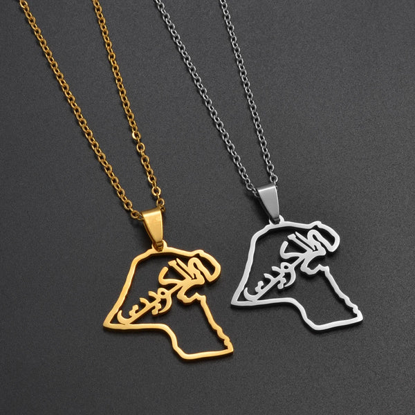 Anniyo Kuwait Map Pendant Necklaces Kuwaiti Stainless Steel Jewelry @360121